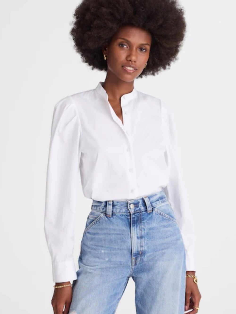 Madewell white Puff-Sleeve Button-Up Shirt